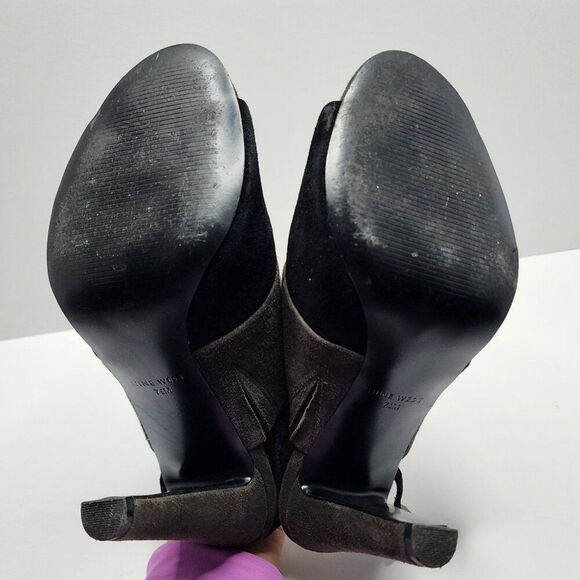 Nine West Suede Peep Toe Heel | Size 7.5 Black Gray Slingback | 4" Heel - Picture 5 of 7